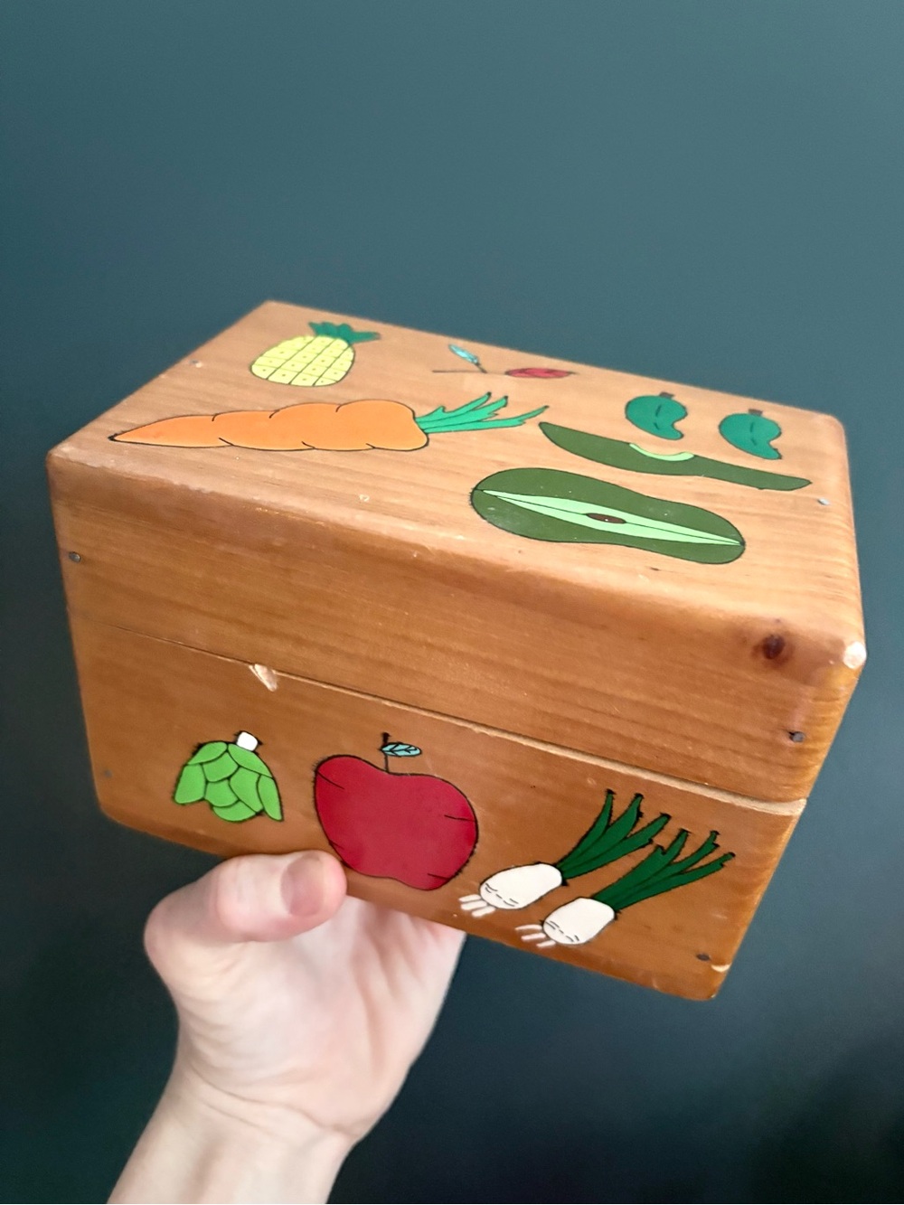 Vintage Wooden Vegetable Recipe Box